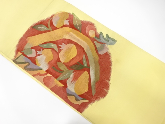 JAPANESE KIMONO / ANTIQUE FUKURO OBI / SILK / TSUMUGI / WOVEN ABSTRACT FLORAL PLANTS